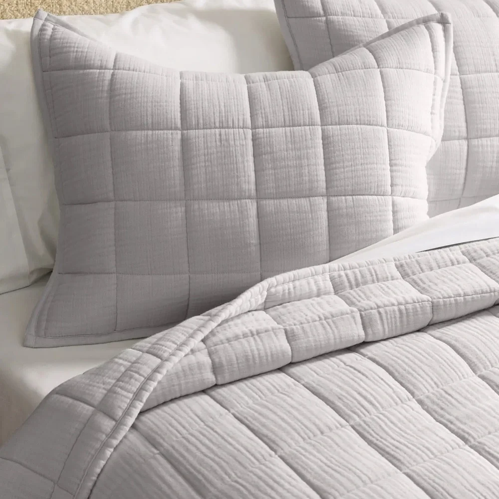 NWT Organic Airy Gauze Box Quilt King Sham Set